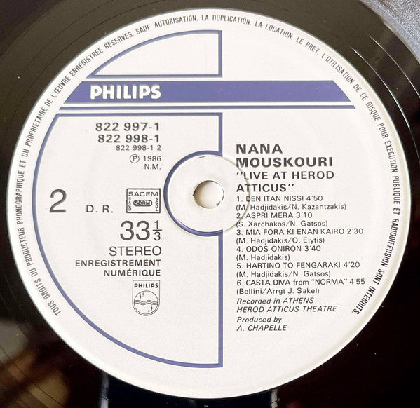Nana Mouskouri : Live At Herod Atticus (2xLP, Album, Gat)