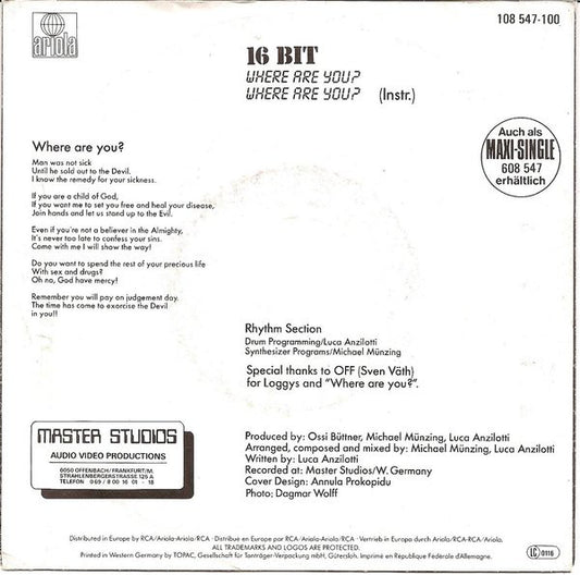 16 Bit : Where Are You? (7", Single)
