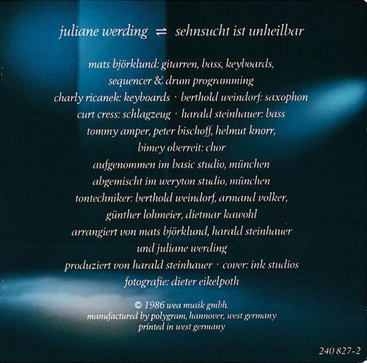 Juliane Werding : Sehnsucht Ist Unheilbar (CD, Album)