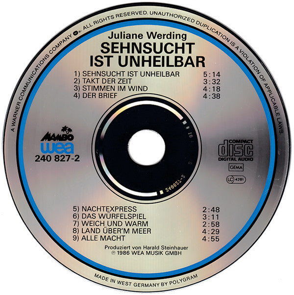 Juliane Werding : Sehnsucht Ist Unheilbar (CD, Album)