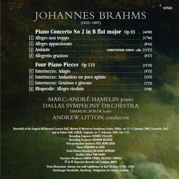 Johannes Brahms : Piano Concerto No. 2 Op 83 Four Piano Pieces Op 119 (CD)