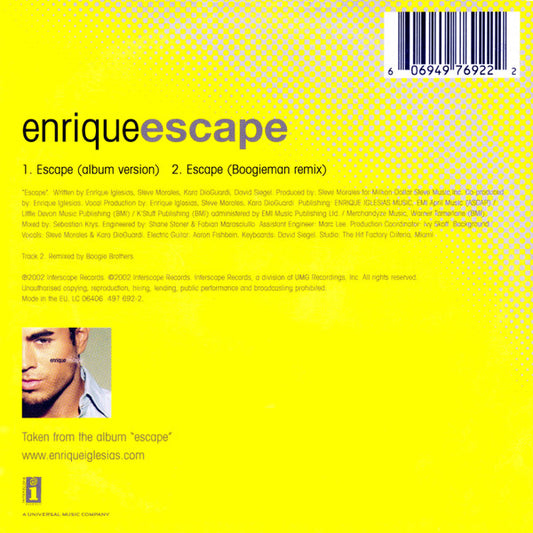 Enrique Iglesias : Escape (CD, Single, Car)