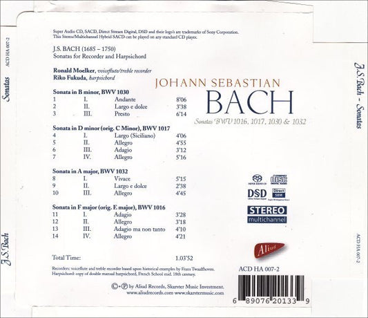 Johann Sebastian Bach - Ronald Moelker, Riko Fukuda : Sonatas BWV 1016, 1017, 1030 & 1032 (SACD, Hybrid, Multichannel, Album)