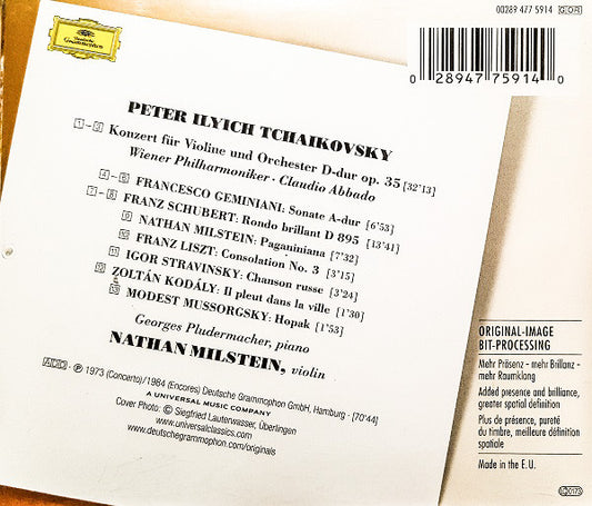 Pyotr Ilyich Tchaikovsky - Nathan Milstein · Wiener Philharmoniker · Claudio Abbado : Violin Concerto • Encores By Geminiani, Schubert, Liszt, Stravinsky, Mussorgsky (CD, Comp, RM)