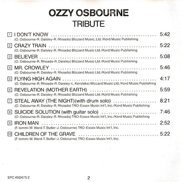 Ozzy Osbourne : Randy Rhoads Tribute (CD, Album)