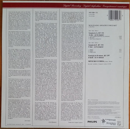 Wolfgang Amadeus Mozart, Mitsuko Uchida : 2 Sonatas = 2 Sonaten : KV 331 "Alle Turca", KV 332, Fantaisie KV 397 (LP, RE)
