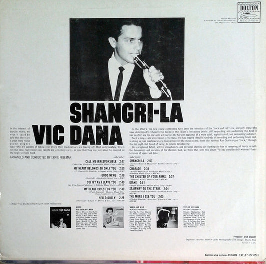 Vic Dana : Shangri-La (LP, Album, Mono)