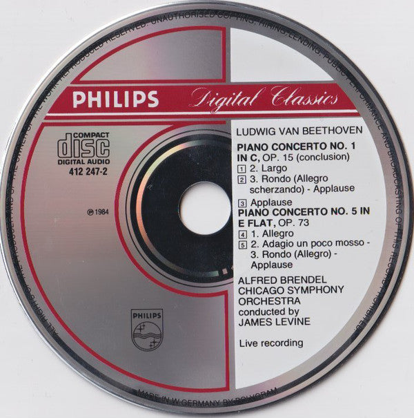 Ludwig van Beethoven, Alfred Brendel, Chicago Symphony Orchestra, James Levine (2) : The 5 Piano Concertos = Die 5 Klavierkonzerte = Les 5 Concertos Pour Piano Et Orchestre (Live) (3xCD)