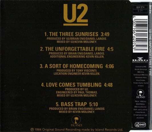 U2 : The Unforgettable Fire (CD, Single, Bla)