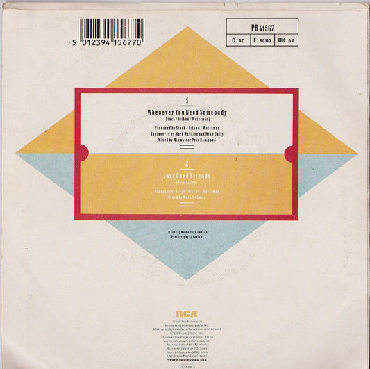 Rick Astley : Whenever You Need Somebody (7", Single)