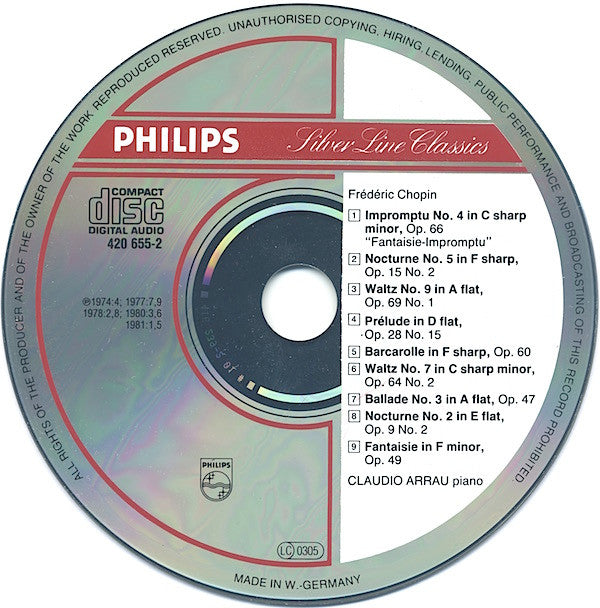 Frédéric Chopin - Claudio Arrau : Fantaisie-Impromptu / Ballade No. 3 / Barcarolle / 2 Nocturnes / 2 Waltzes And Other Works (CD, Comp)