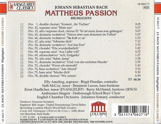 Johann Sebastian Bach, Johannes Somary, English Chamber Orchestra : Matthaeus Passion - Highlights (CD, Album)