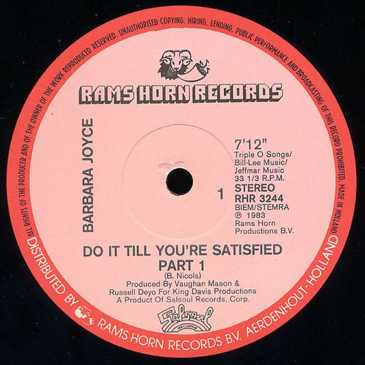 Barbara Joyce : Do It Till You're Satisfied (Part 1 & Part 2) (12", Single)