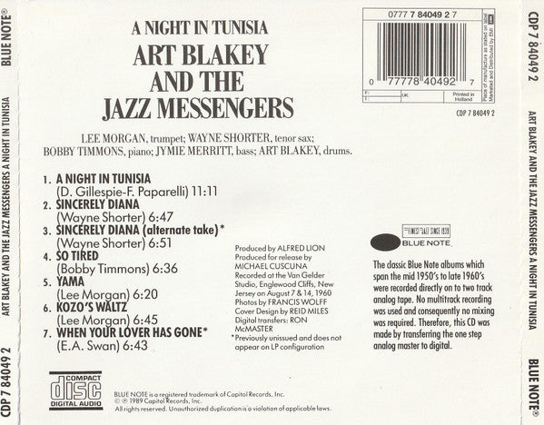 Art Blakey & The Jazz Messengers : A Night In Tunisia (CD, Album, RE, RM)