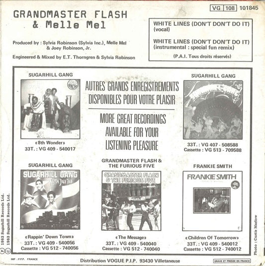 Grandmaster Flash & Melle Mel : White Lines (Don't Don't Do It) (7")