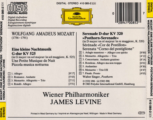 Wolfgang Amadeus Mozart, Wiener Philharmoniker · James Levine (2) : Eine Kleine Nachtmusik · Posthorn-Serenade (CD, Comp)