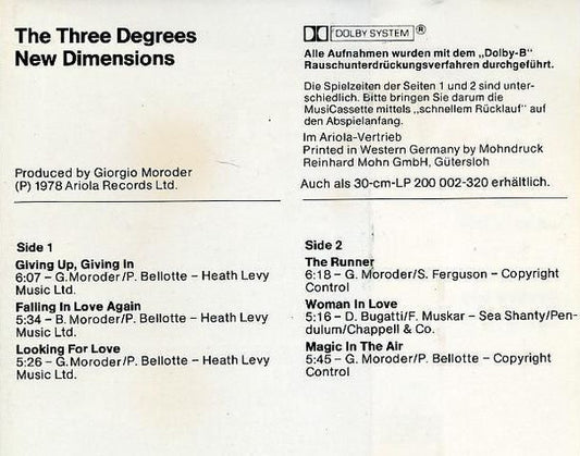The Three Degrees : New Dimensions (Cass, Album)
