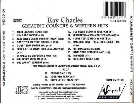 Ray Charles : Greatest Country & Western Hits (CD, Comp)