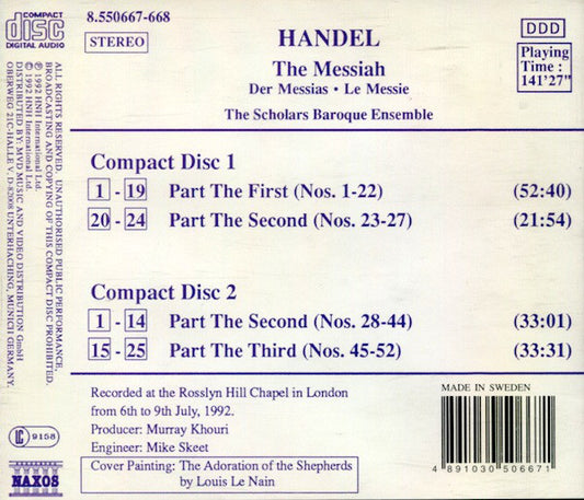 Georg Friedrich Händel, The Scholars Baroque Ensemble : The Messiah (Der Messias • Le Messie) (2xCD, Album)