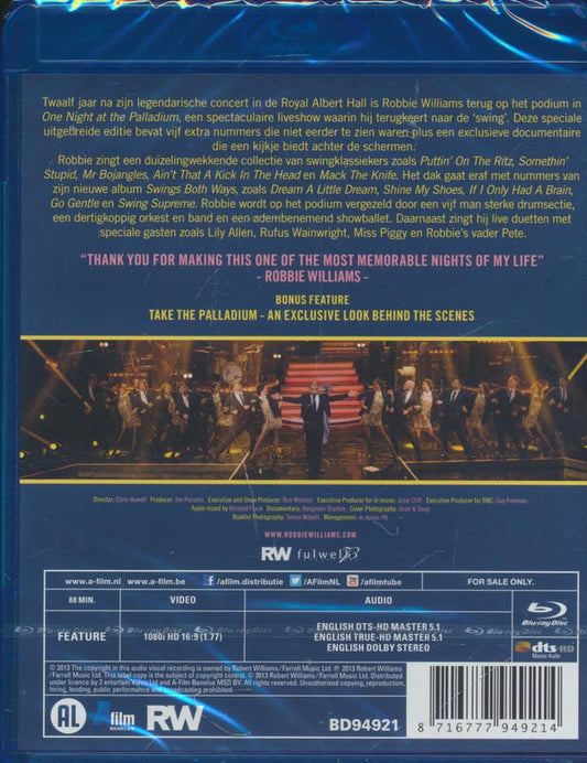 Robbie Williams : One Night At The Palladium (Blu-ray, Liv)