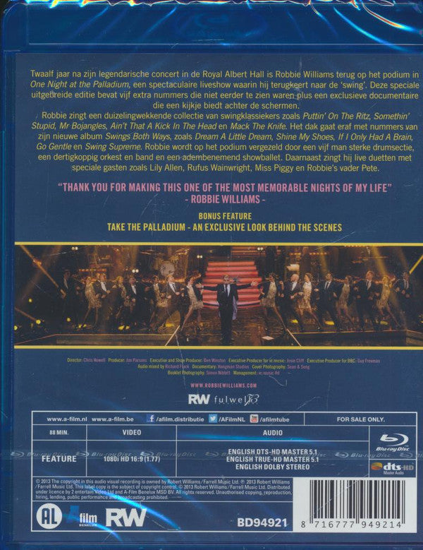 Robbie Williams : One Night At The Palladium (Blu-ray, Liv)