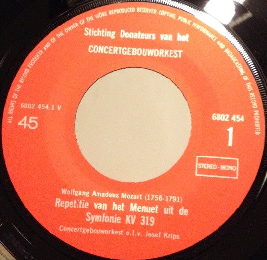 Concertgebouworkest, Josef Krips, Wolfgang Amadeus Mozart : Exclusief Document Ter Herrinering Aan Joseph Krips (7", Gat)