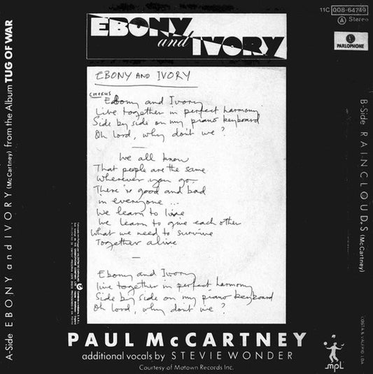 Paul McCartney : Ebony And Ivory (7", Single)