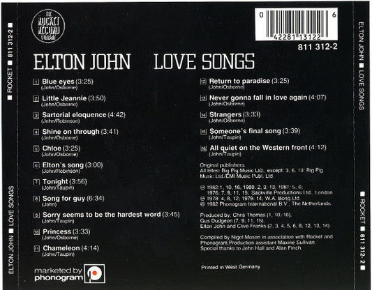 Elton John : Love Songs (CD, Comp, RP)