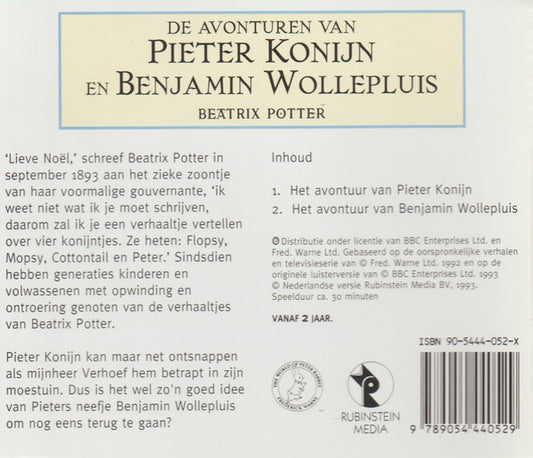 Beatrix Potter : De Avonturen Van Pieter Konijn En Benjamin Wollepluis (CD, Aud)