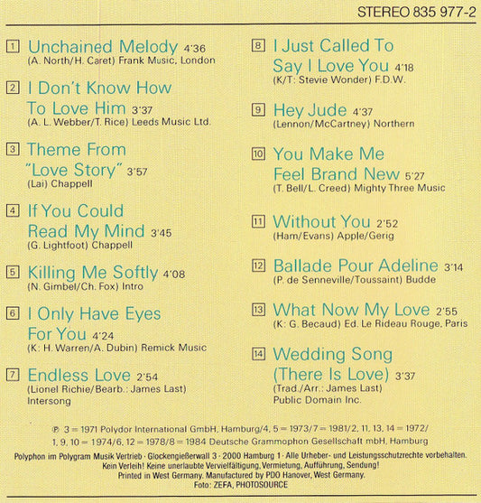 James Last : Romantic Love Songs (Musikalische Zärtlichkeiten) (CD, Comp)
