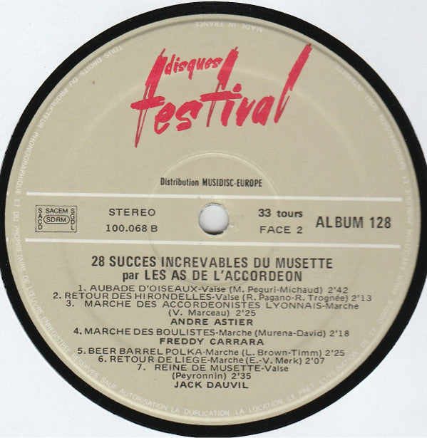 Various : 28 Succès Increvables Du Musette Par Les As De L'Accordéon (2xLP, Comp, Ⓣ P)