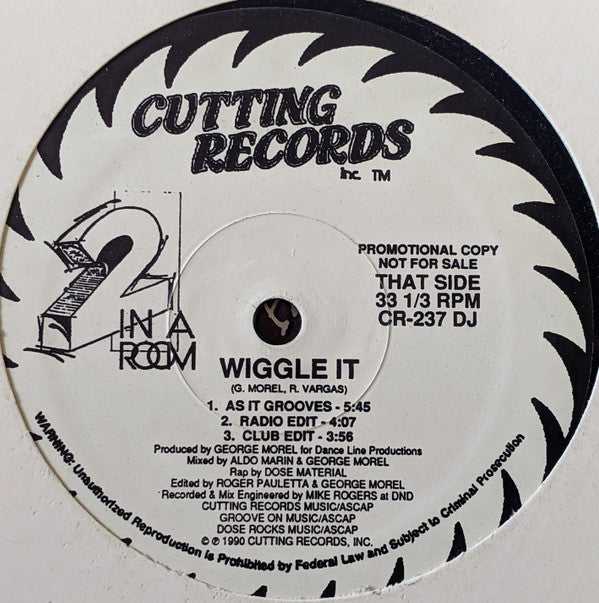 2 In A Room : Wiggle It (12", Promo)