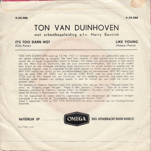 Ton van Duinhoven : It's Too Darn Hot / Like Young (7", Mono)