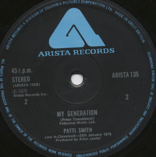 Patti Smith : Gloria / My Generation (12", Single, Ltd)
