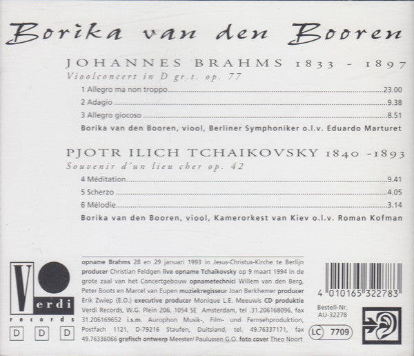 Johannes Brahms, Pyotr Ilyich Tchaikovsky, Borika Van Den Booren : Brahms - Vioolconcert / Tchaikovsky - Souvenir D'un Lieu Cher (CD)