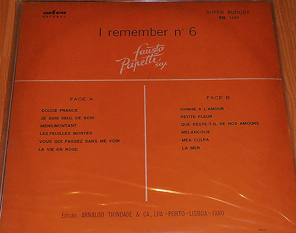 Fausto Papetti : I Remember N. 6 Douce France (LP, Album)