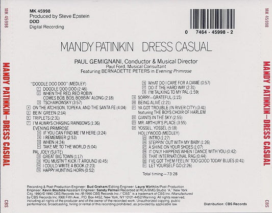 Mandy Patinkin : Dress Casual (CD, Album)