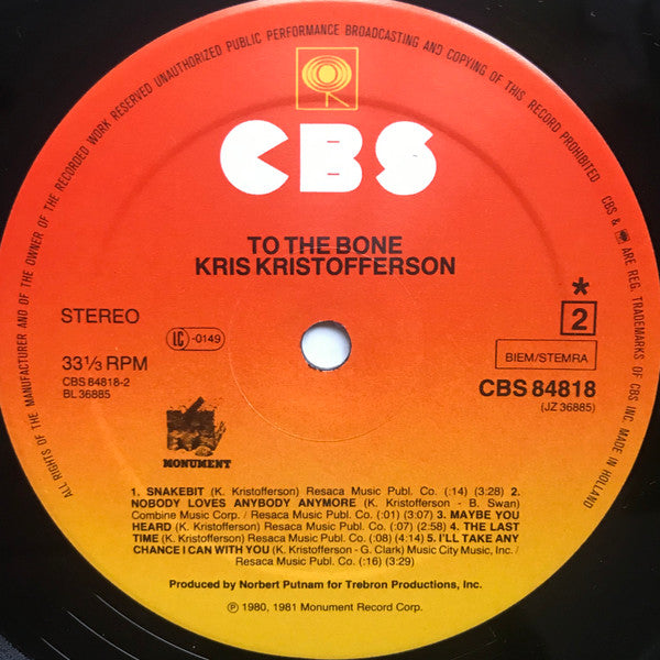 Kris Kristofferson : To The Bone (LP, Album)