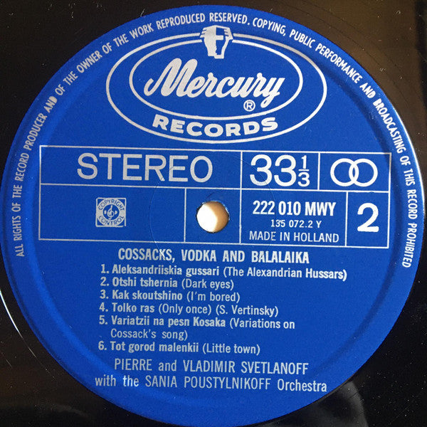 Pierre & Vladimir Svetlanoff With The Sania Poustylnikoff Orchestra : Cossacks, Vodka And Balalaika (LP, Album, RE)