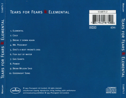 Tears For Fears : Elemental (CD, Album)