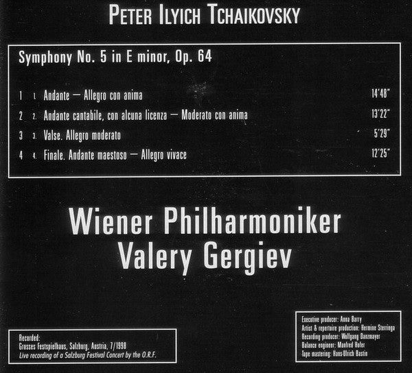 Pyotr Ilyich Tchaikovsky - Wiener Philharmoniker, Valery Gergiev : Symphony No. 5 (CD, Album, PMD)