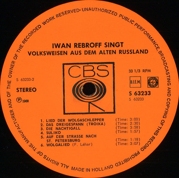 Ivan Rebroff, Balalaika Ensemble Troika : Iwan Rebroff Singt Volksweisen Aus Dem Alten Russland (Folge 2) (LP, Album)