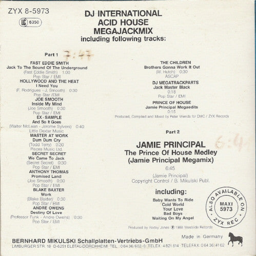 Various, Jamie Principal : DJ International Acid House Megajackmix (CD, Single, P/Mixed)
