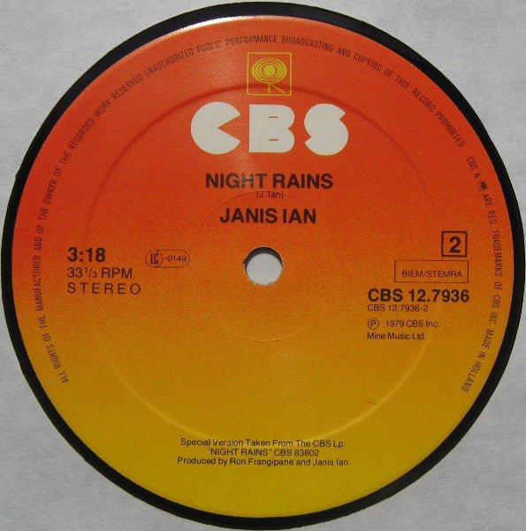 Janis Ian : Fly Too High (Special 12" Version) / Night Rains (12")