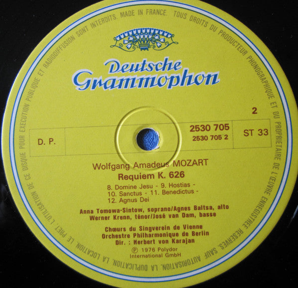 Wolfgang Amadeus Mozart - Anna Tomowa-Sintow, Agnes Baltsa, Werner Krenn, José Van Dam, Wiener Singverein, Berliner Philharmoniker, Herbert Von Karajan : Requiem (LP, RE)