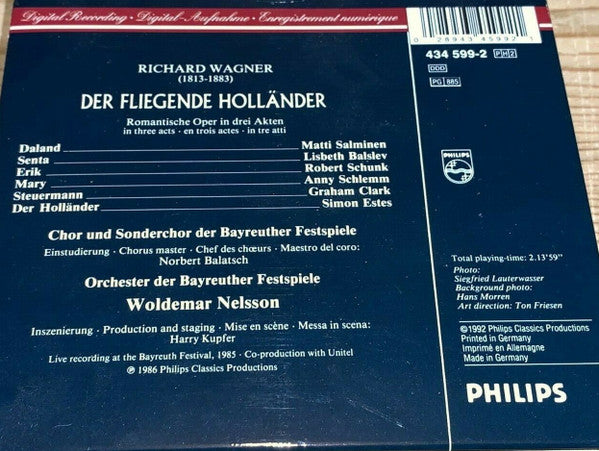 Richard Wagner - Simon Estes · Lisbeth Balslev · Matti Salminen (2) · Robert Schunk · Anny Schlemm · Graham Clark (2) · Orchester der Bayreuther Festspiele · Woldemar Nelsson : Der Fliegende Holländer (2xCD, Album + Box, RE, Sli)