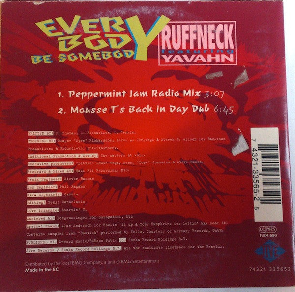 Ruffneck Featuring Yavahn : Everybody Be Somebody (CD, Single)