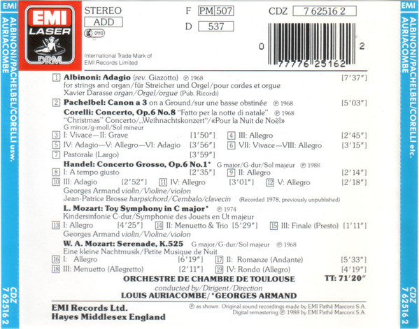 Tomaso Albinoni, Johann Pachelbel, Arcangelo Corelli, Georg Friedrich Händel, Wolfgang Amadeus Mozart, Louis Auriacombe : Baroque Classics (CD, RM)