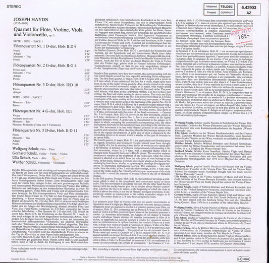Joseph Haydn, Wolfgang Schulz (3), Gerhard Schulz (2), Ulla Schulz & Walther Schulz : Flötenquartette, Op. 5 (LP)