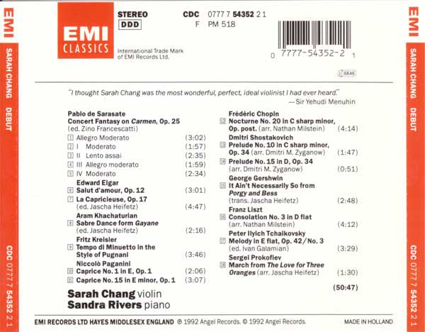 Sarah Chang : Debut (CD, Album)